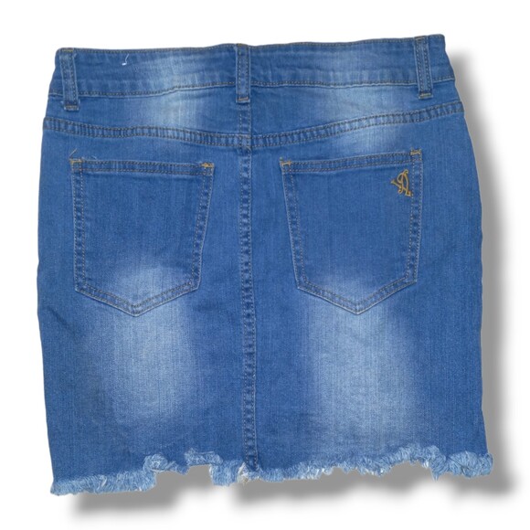 VIP Jeans Distressed Denim Skirt-Medium-Micro Mini-Barbie Streetwear-Y2K-Raw Hem - Picture 2 of 5